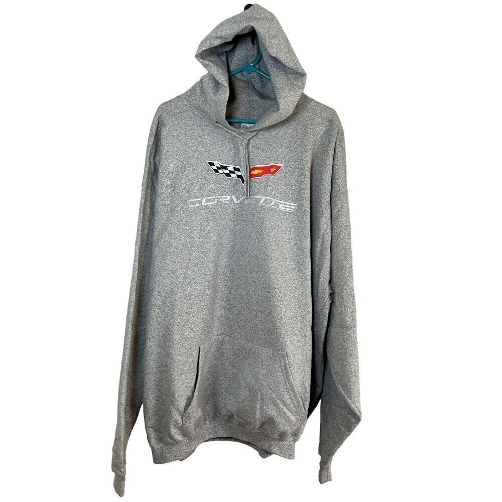 Corvette Sweatshirt 3X Gray Pullover Hoodie Logo Embroidery Checker Flag Classic